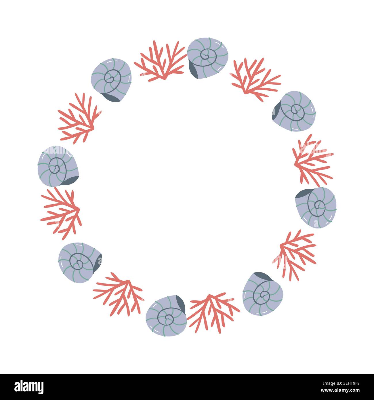 Cute Sea Shell and Coral Wreath Frame Vector Stock Vector