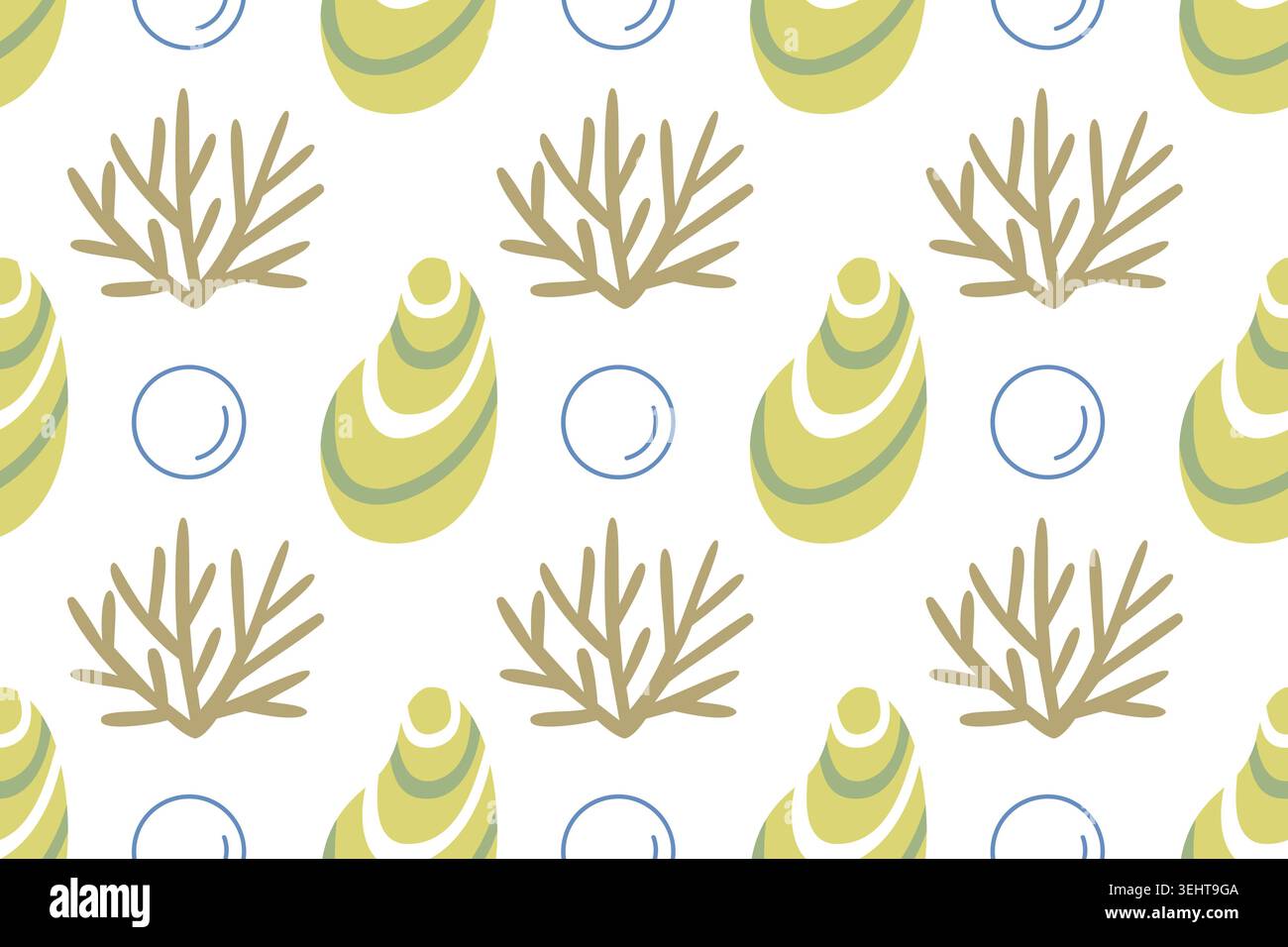 Cute Seashell and Coral Vector Seamless Pattern Stock Vector