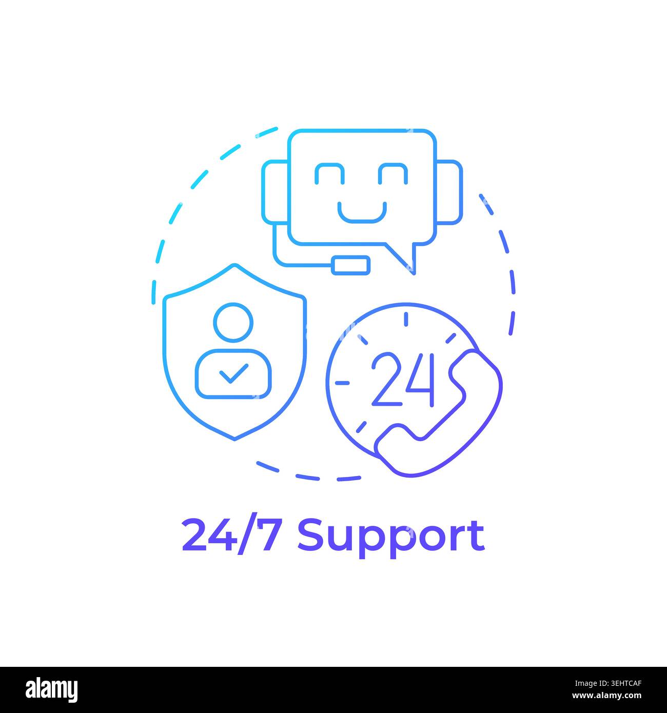 24 7 support blue gradient concept icon Stock Vector