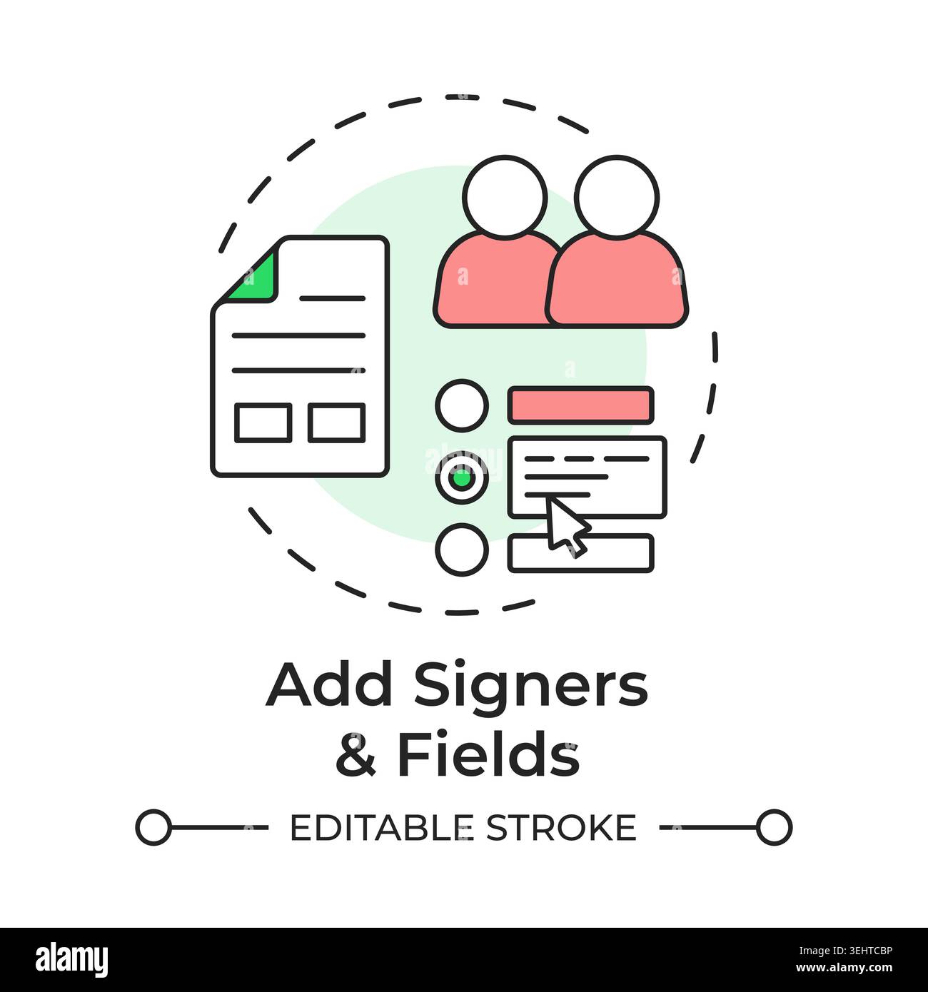 Add signers and fields multi color concept icon Stock Vector