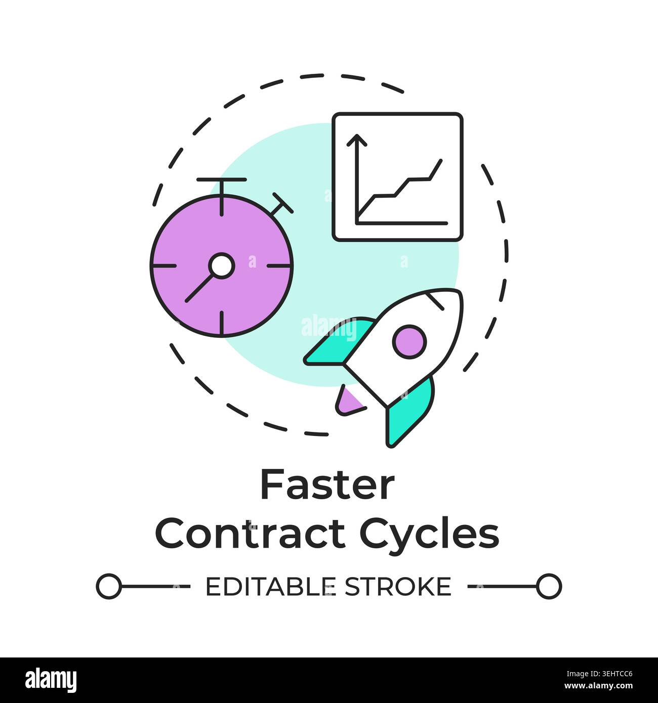 Faster contract cycles multi color concept icon Stock Vector
