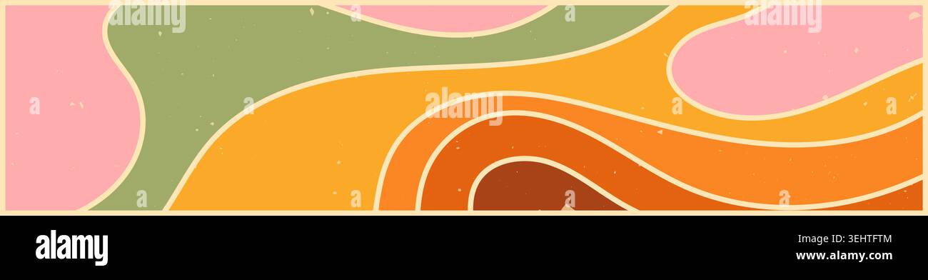 Zebra groovy banner with warm color waves. Stock Vector