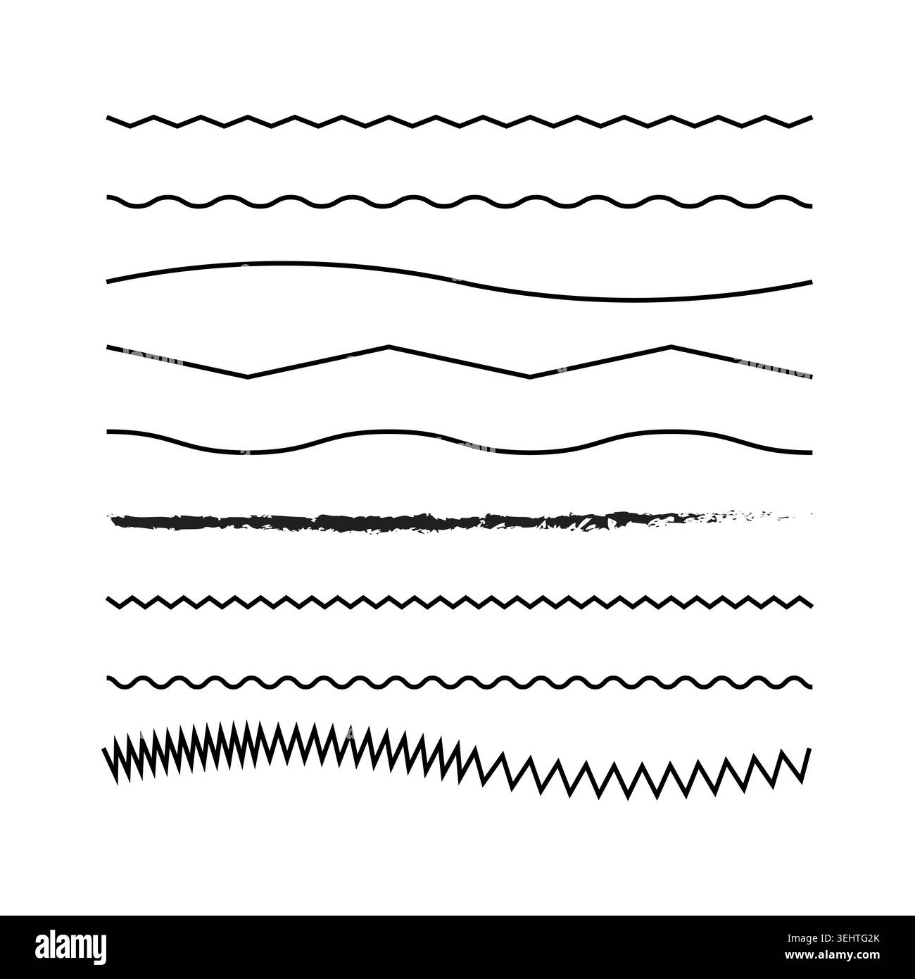 Wavy line set. Zigzag Vector border element. Hand-drawn brush stroke collection. Geometric divider underline tool. Stock Vector