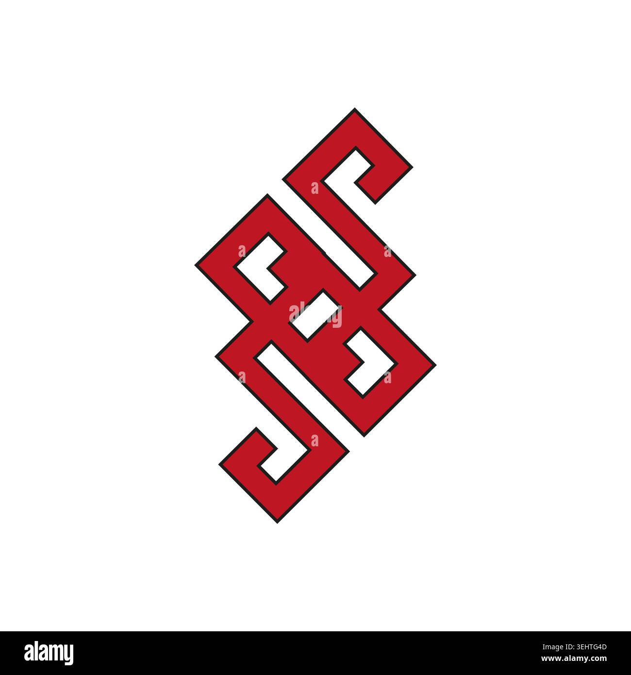 Abstract spiral element. Red geometric Vector shape. Ethnic ornament symbol. Square lines pattern. Stock Vector
