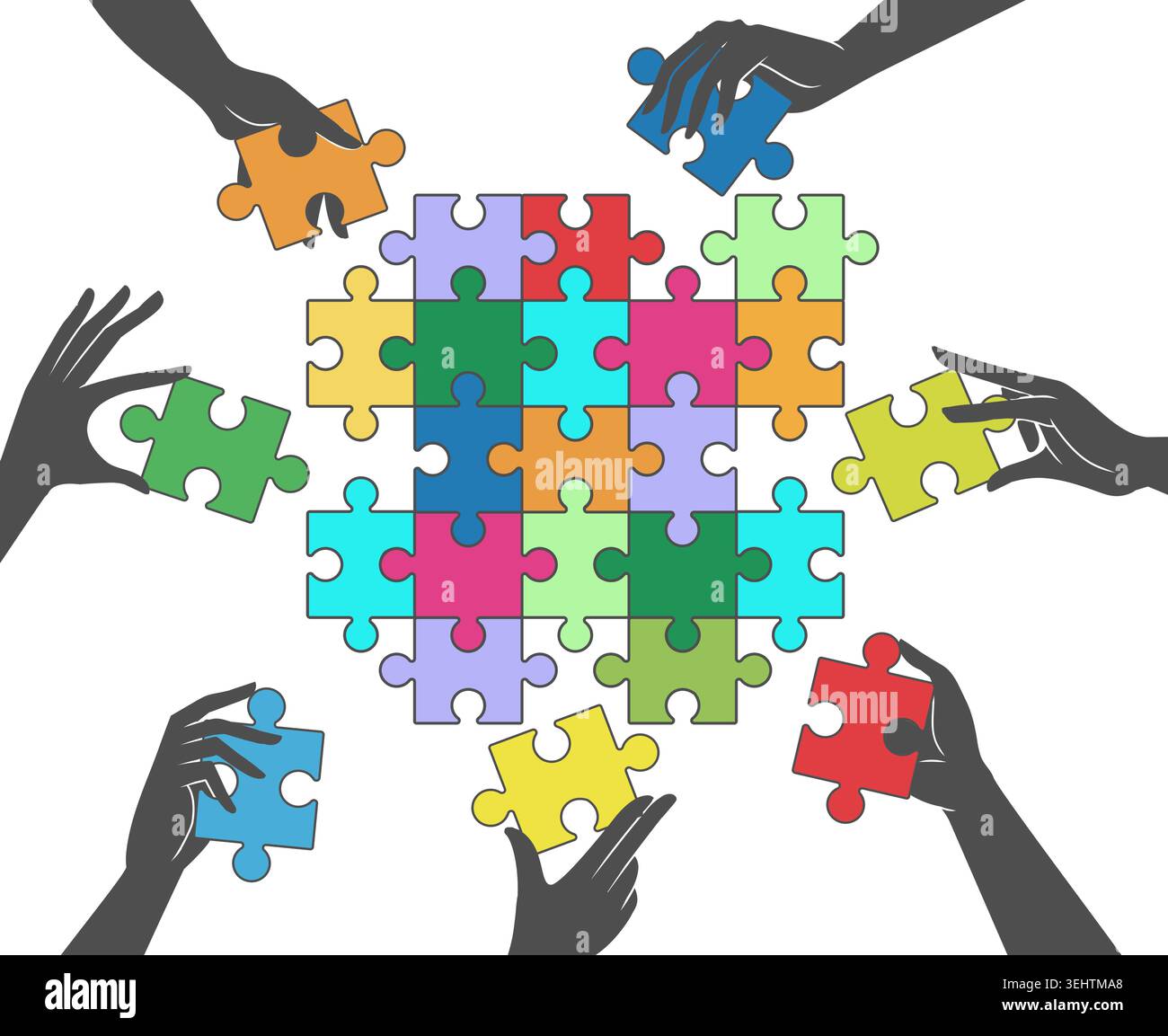Hands holding puzzle pieces Stock Vector