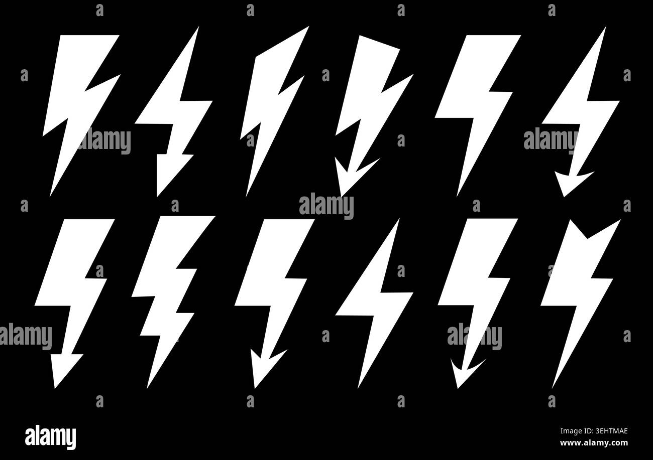 White lightning bolt icons Stock Vector