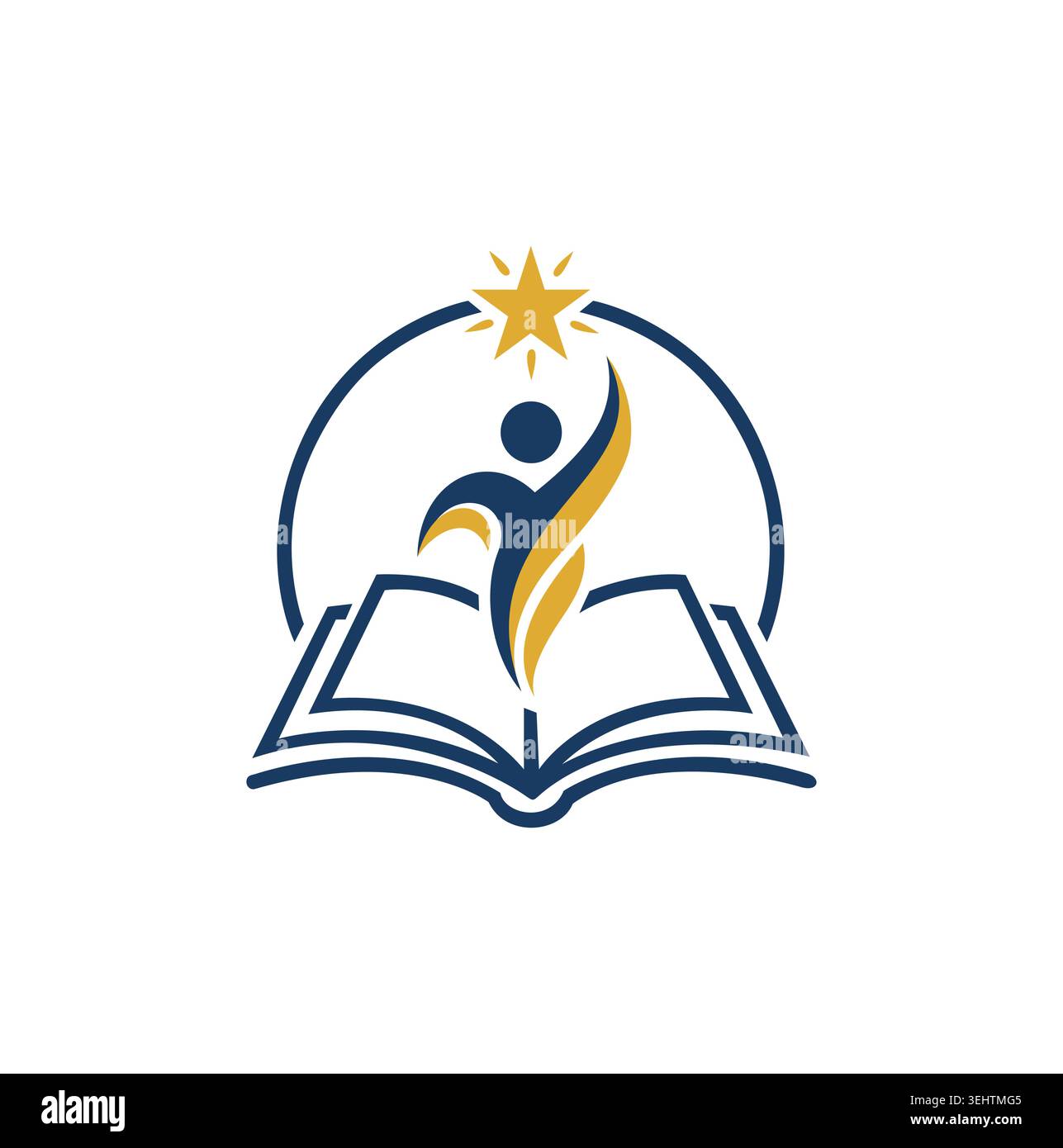 Modern elegant educational logo with human star and linear book. Stock Vector