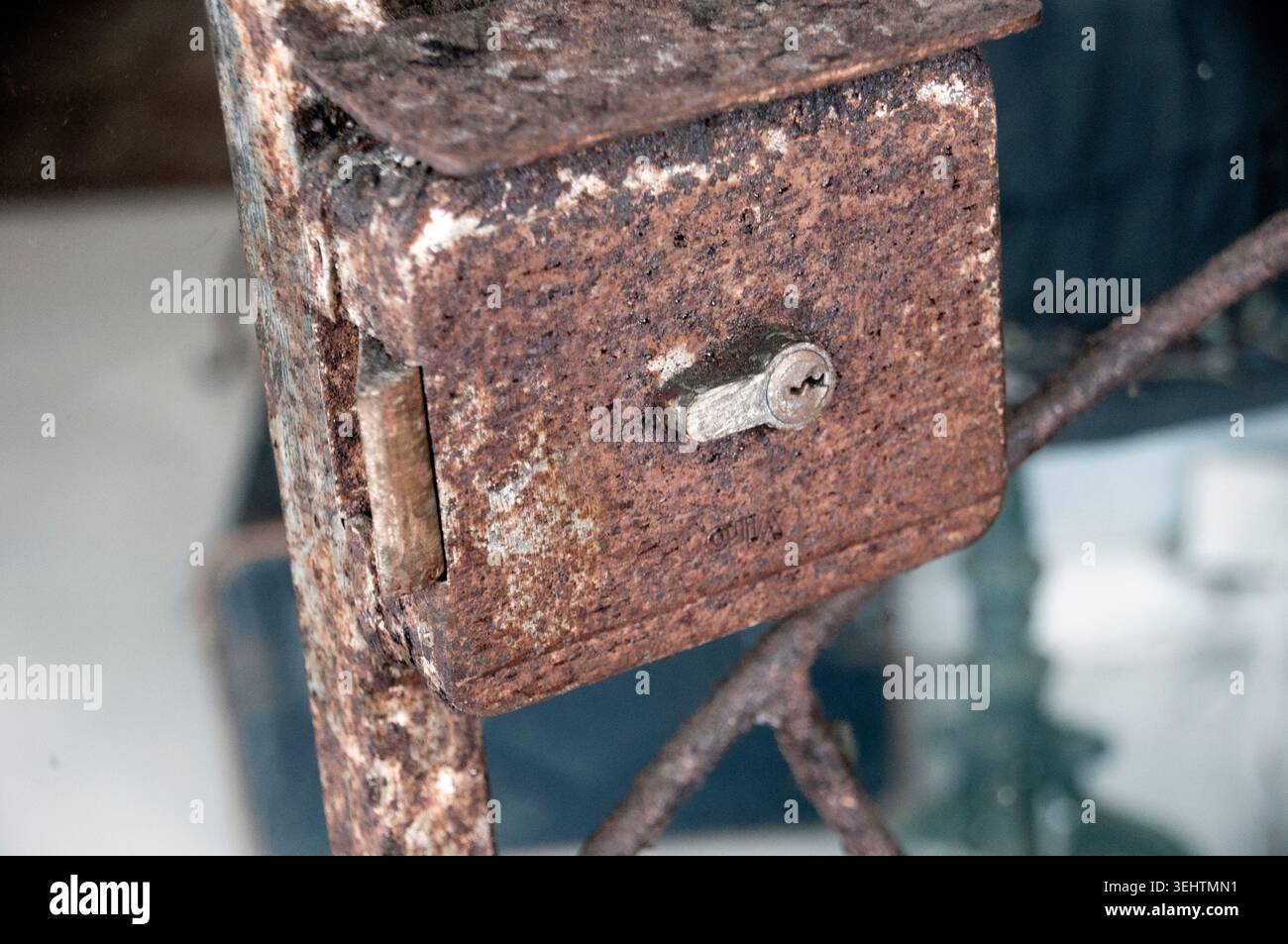 Old  rusty gate lock Stock Photo