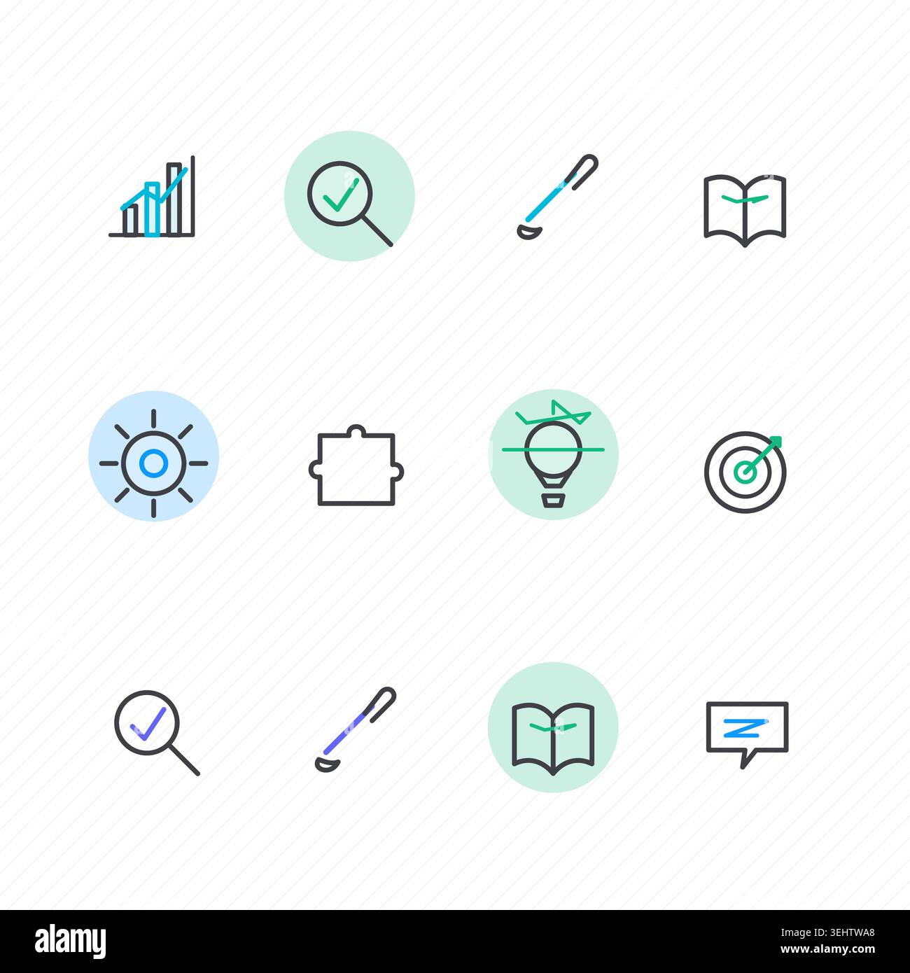 Editable icon pack featuring minimal line pictograms with consistent stroke styling Stock Vector