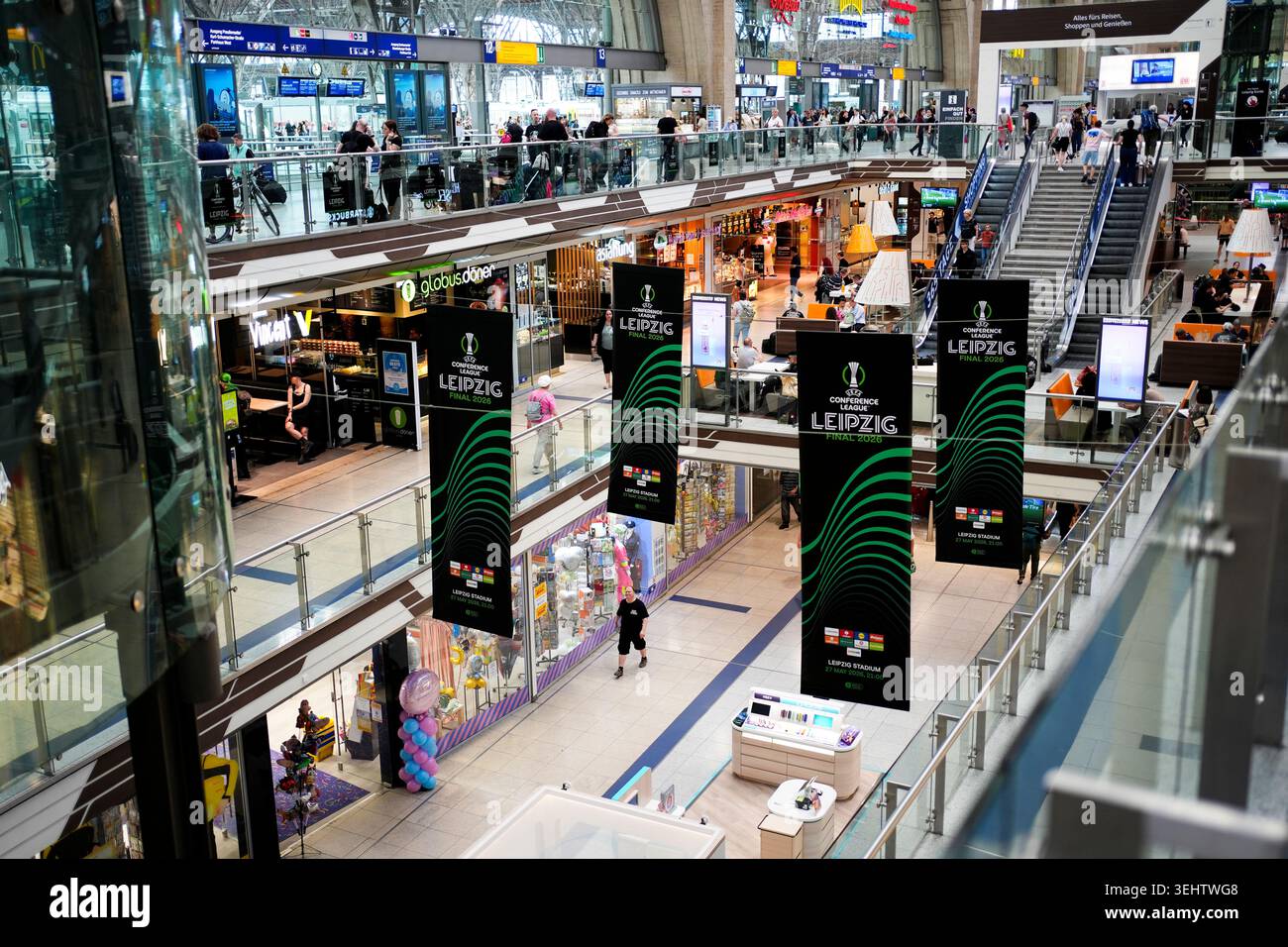UEFA Conference League signage at Leipzig station, ahead of the UEFA ...