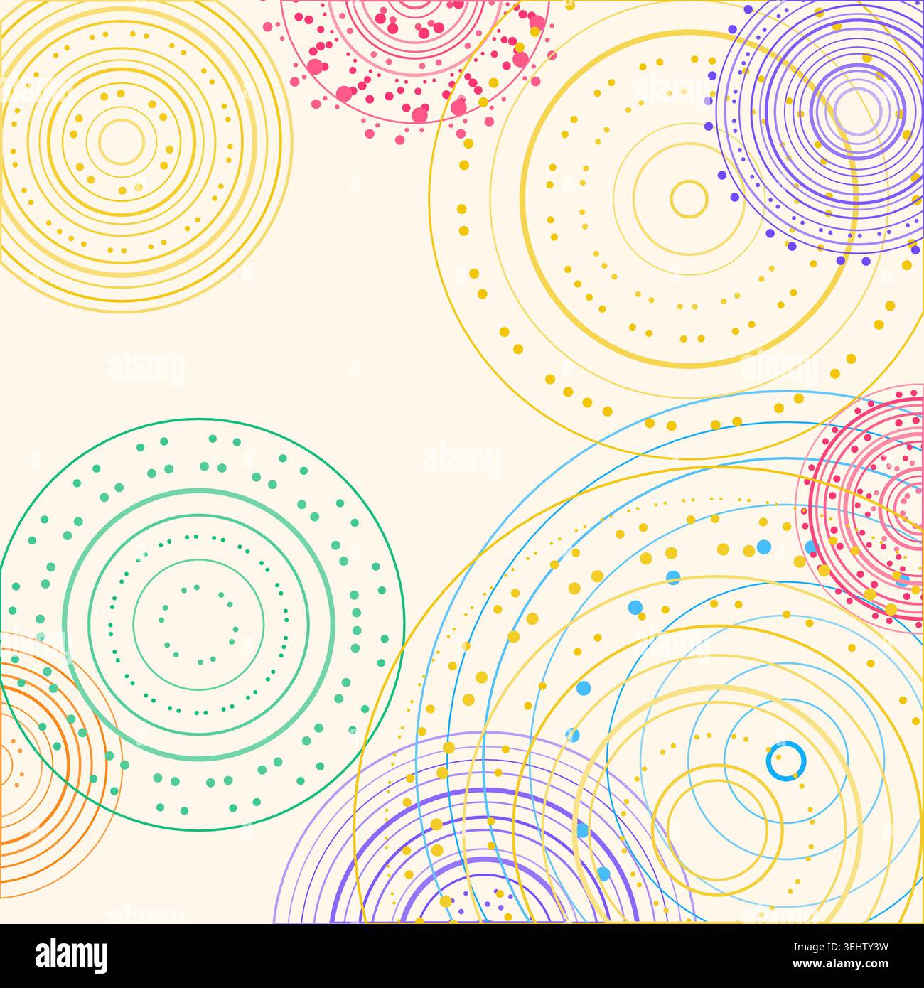 Abstract background made from overlapping concentric circle groups with subtle flattened transparency colors Stock Vector