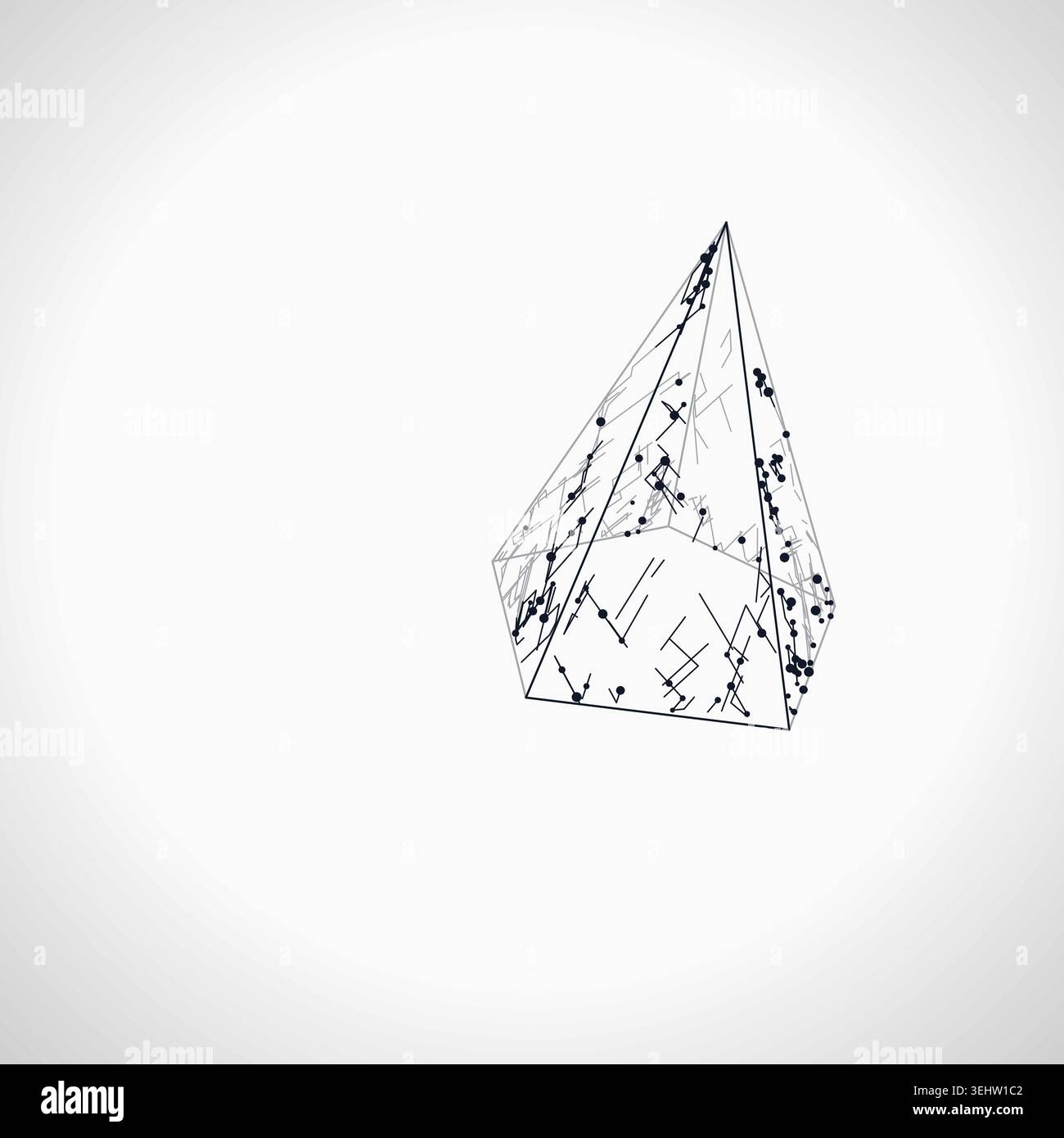 Modern technology-inspired 3D wire pyramid with layered lines and connection points Stock Vector