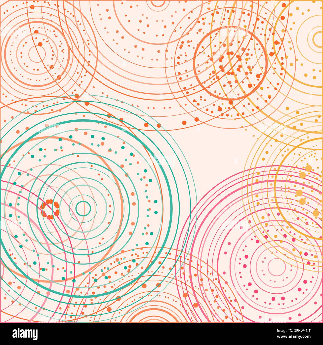 Abstract background made from overlapping concentric circle groups with subtle flattened transparency colors Stock Vector