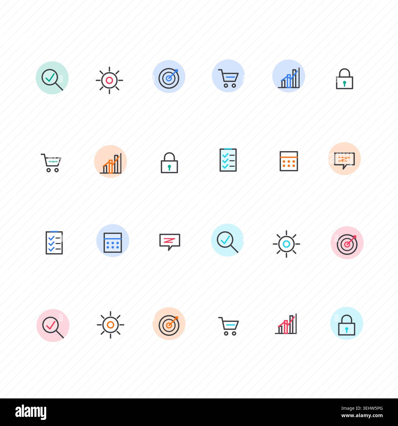 Editable icon pack featuring minimal line pictograms with consistent stroke styling Stock Vector