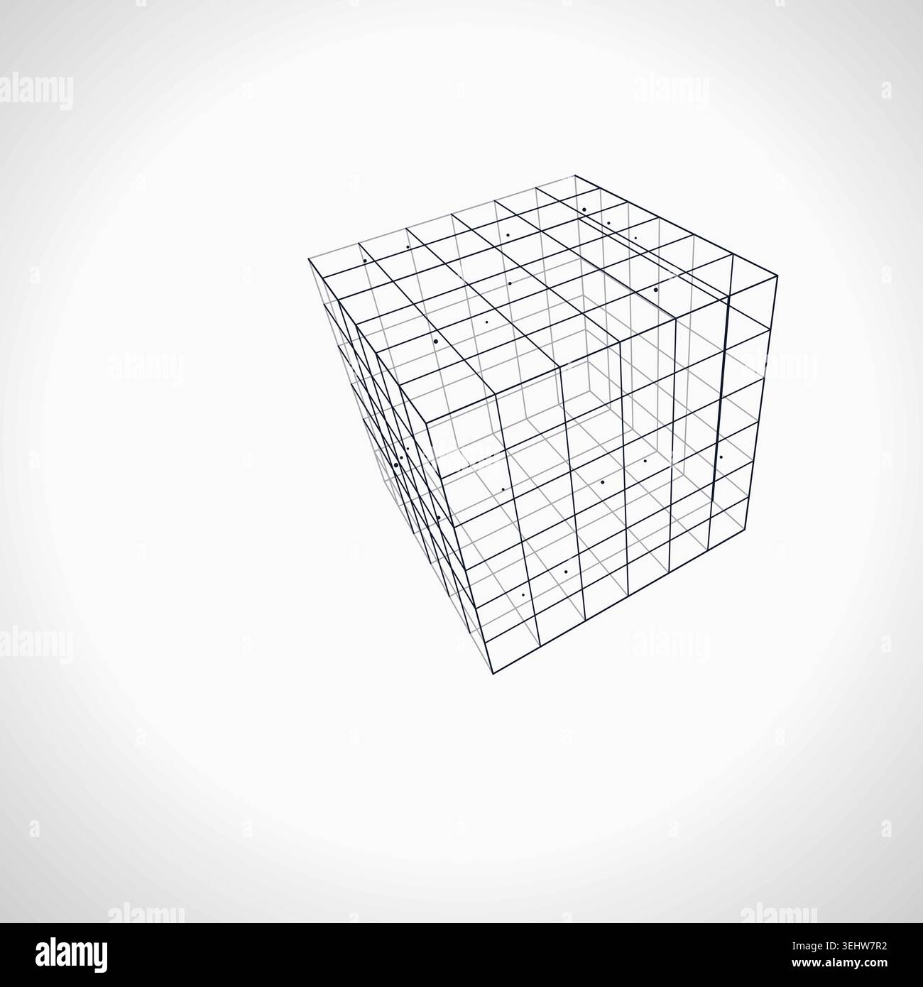 Modern technology-inspired 3D wire cube with layered lines and connection points Stock Vector