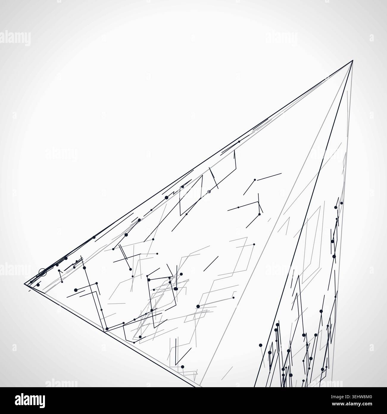 Abstract futuristic pyramid structure rendered as a clean geometric network background Stock Vector