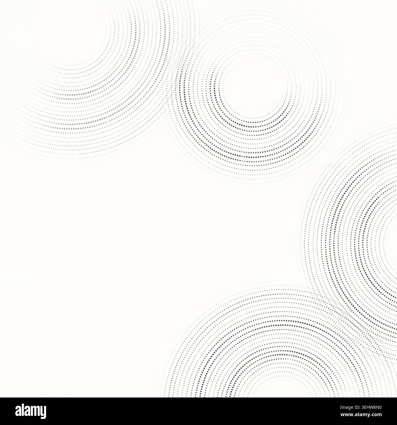 Modern dotted background featuring floating circular ring forms built from clean vector particles Stock Vector