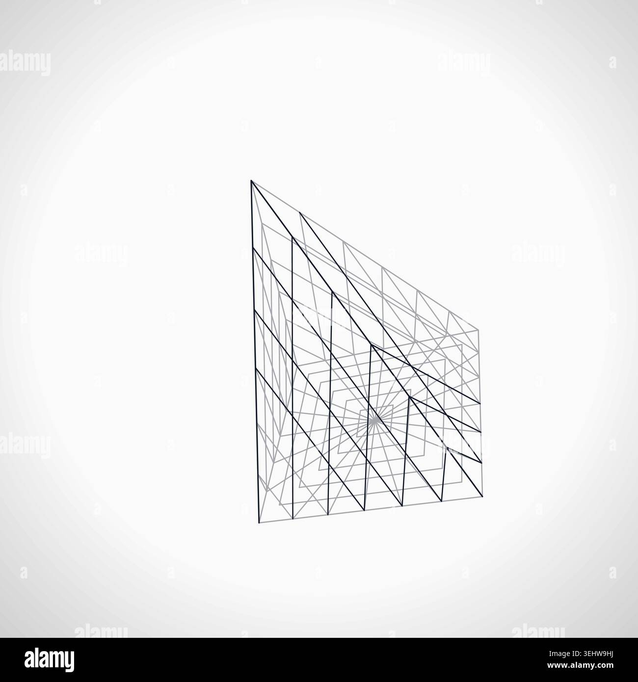 Modern technology-inspired 3D wire pyramid with layered lines and connection points Stock Vector