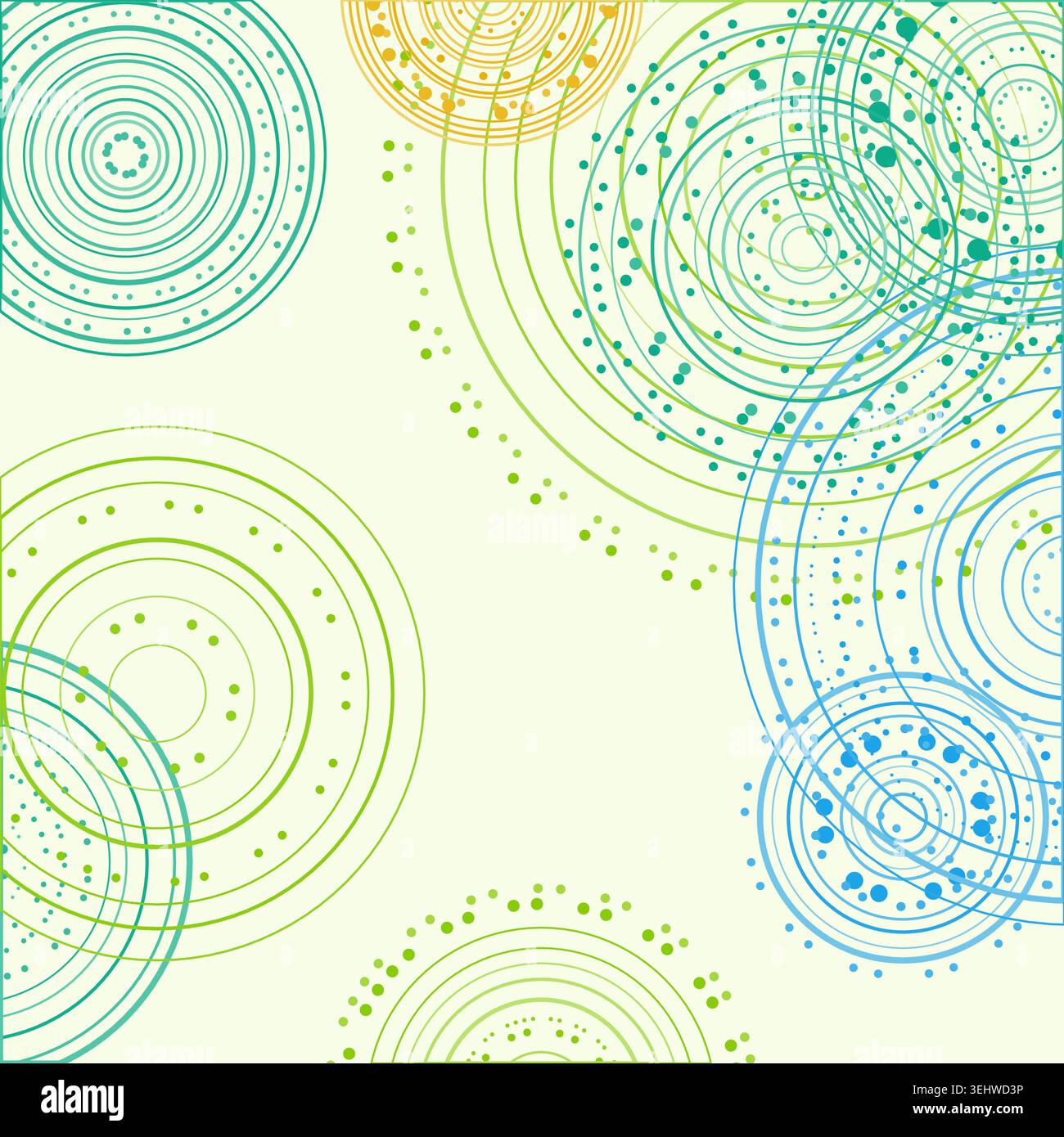 Abstract background made from overlapping concentric circle groups with subtle flattened transparency colors Stock Vector