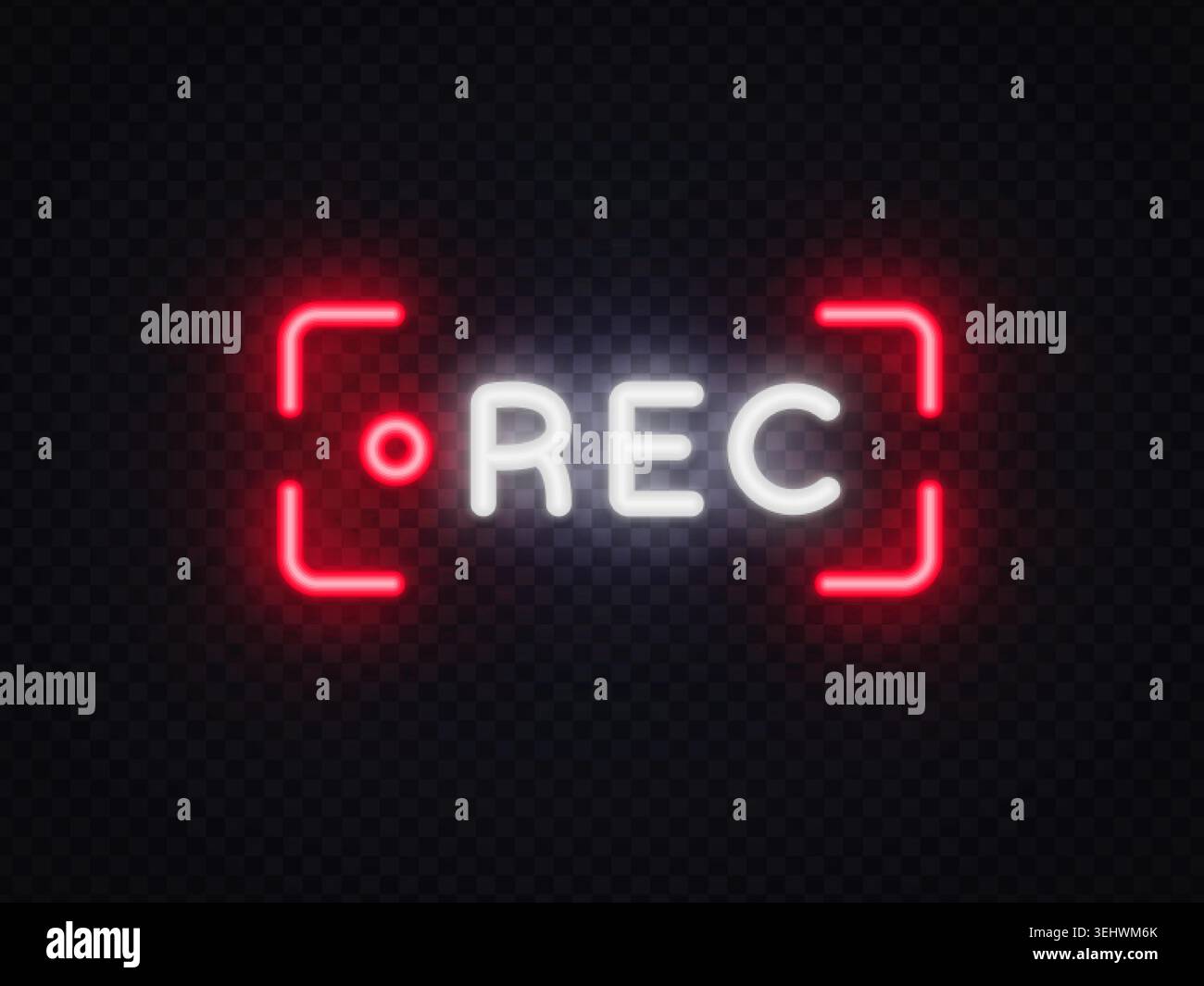 Neon REC icon with glowing frame on transparent background. Bright ...