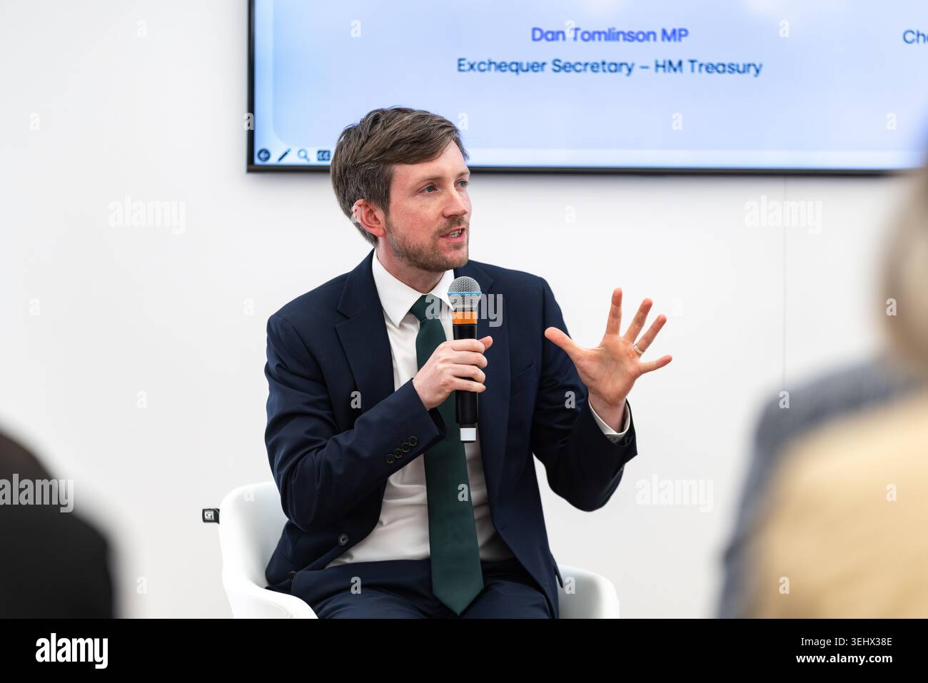 Dan Tomlinson MP Exchequer secretary speaks during a panel discussion ...