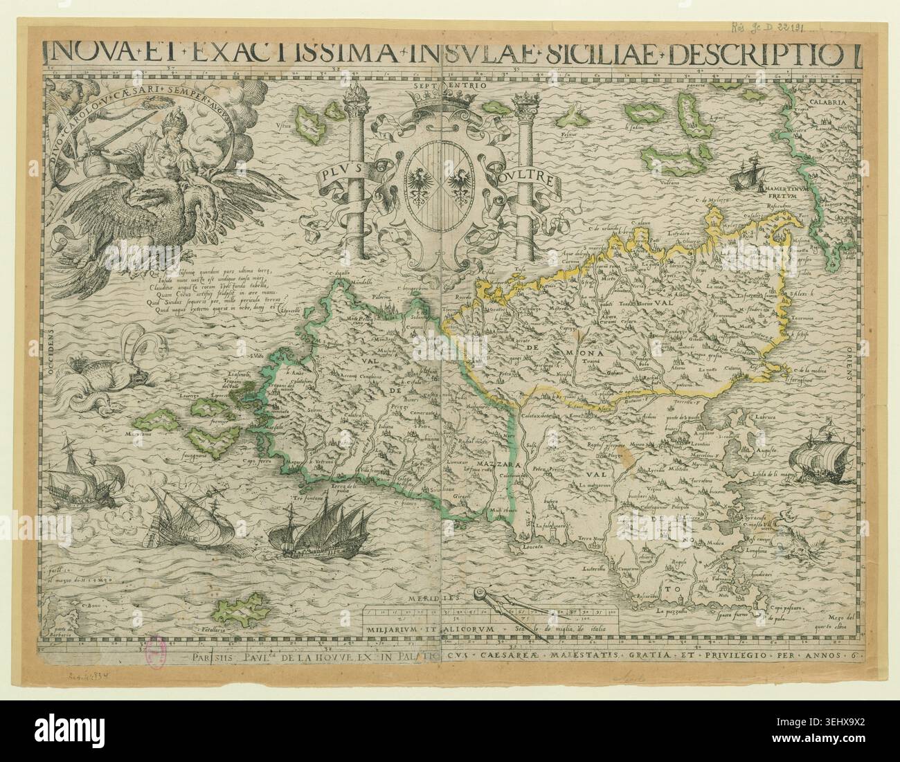 An engraved map of Sicily created in 1600 presents the island with ...