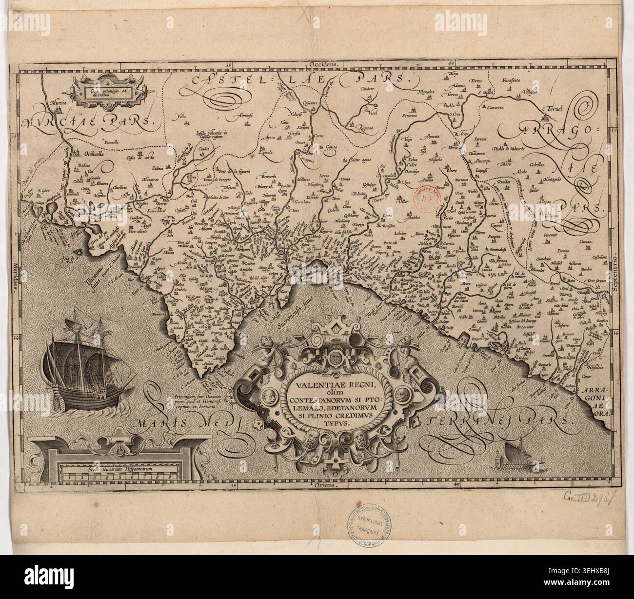 1584 engraved map by Abraham Ortelius charts the Kingdom of Valencia in ...