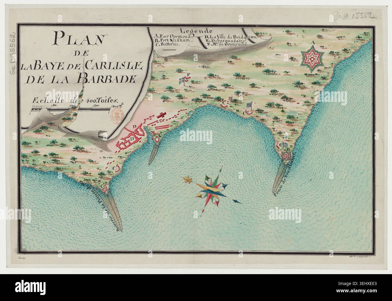 Inscription Introduction Maps Manuscript map of Carlisle Bay in Barbados created by Cornelis ...