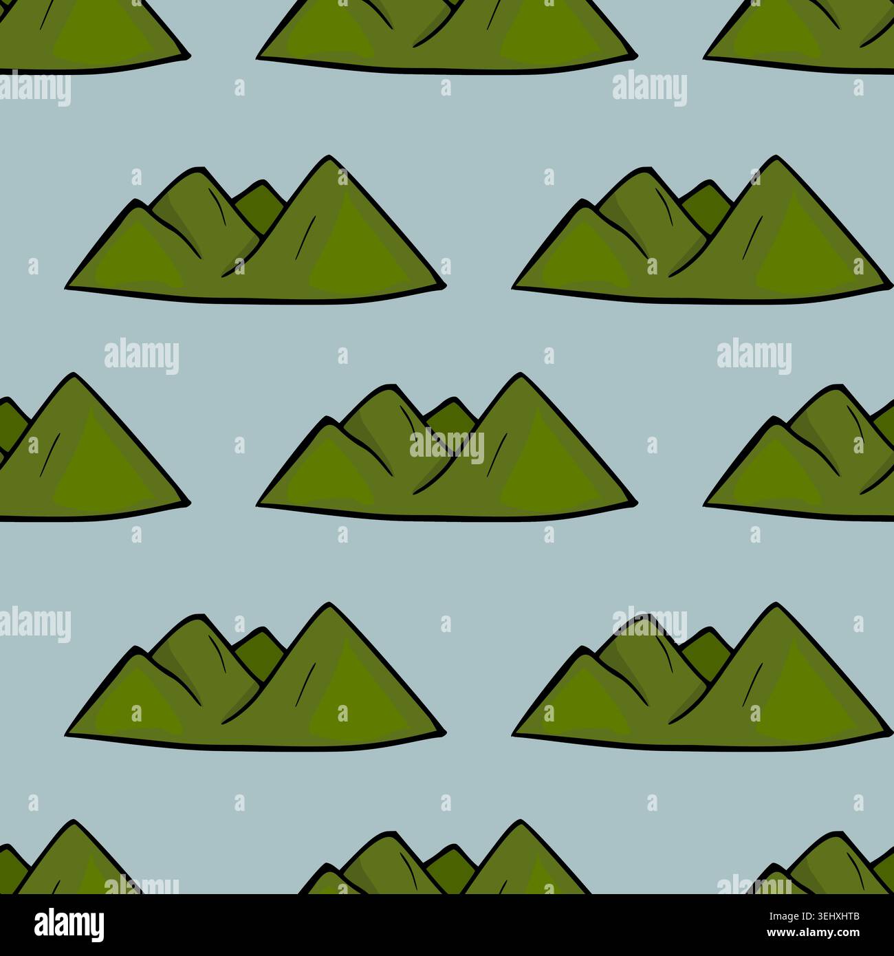 Green stylized mountain range vector pattern, seamless background illustration Stock Vector
