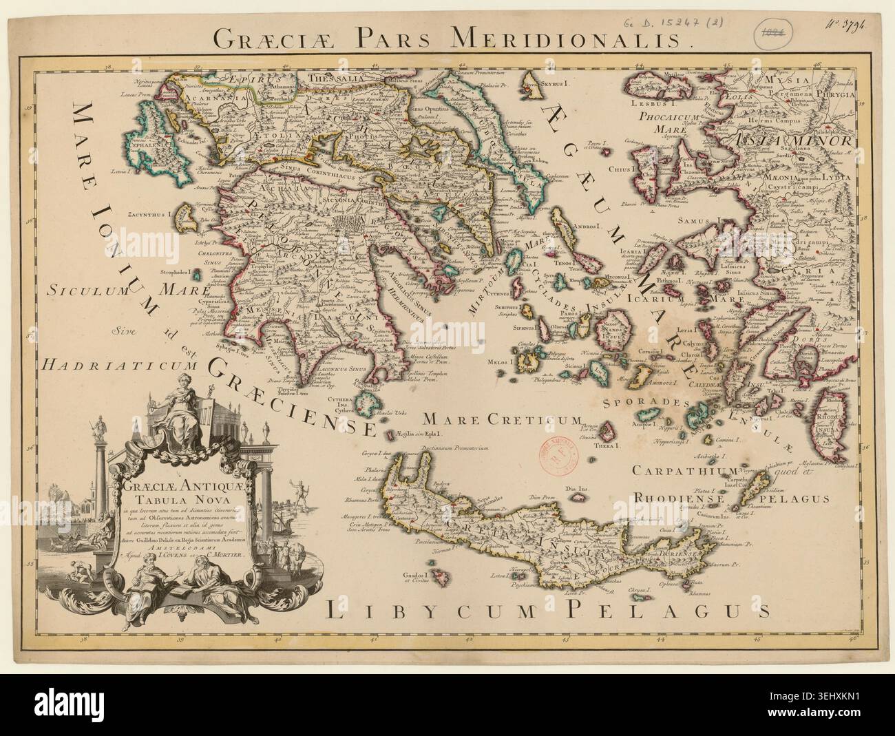 This engraved map charts Ancient Greece with political and ...