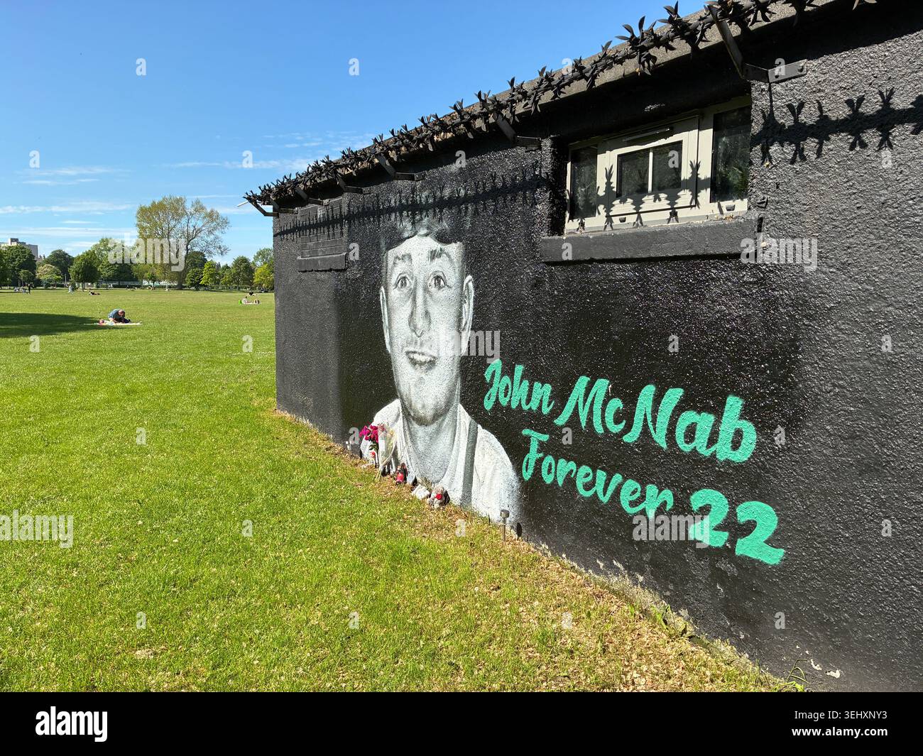 Leith, Edinburgh, Scotland - mural picture commemorating John McNab  who was murdered in Leith in 2025 aged just 22 years old. - Smartphone Captured Stock Image