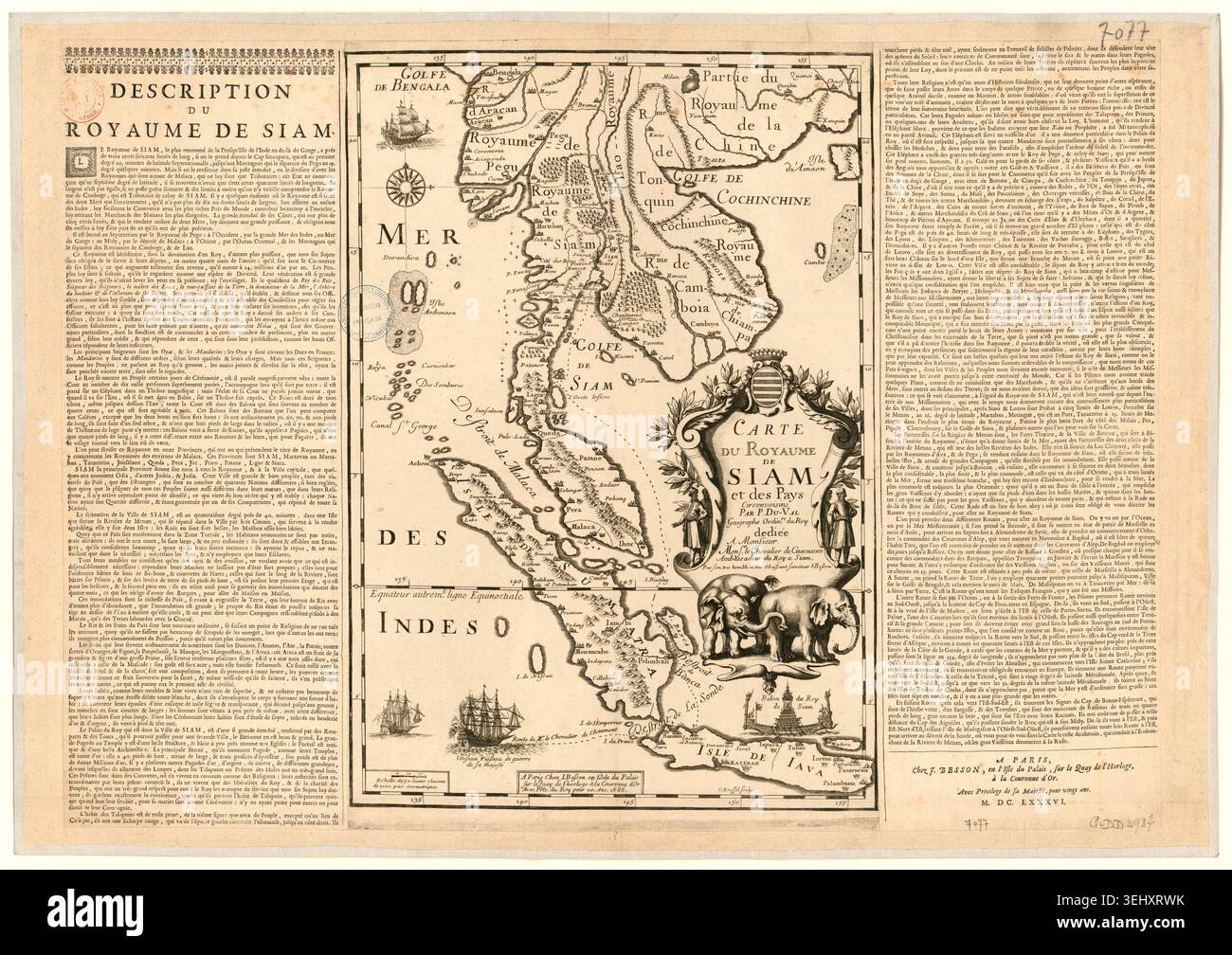 Pierre Duval produced a 1686 engraved map of the Kingdom of Siam and ...