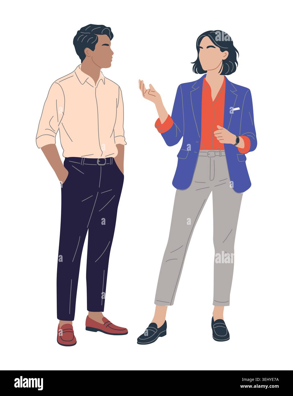 Two professionals converse in a modern setting Stock Vector