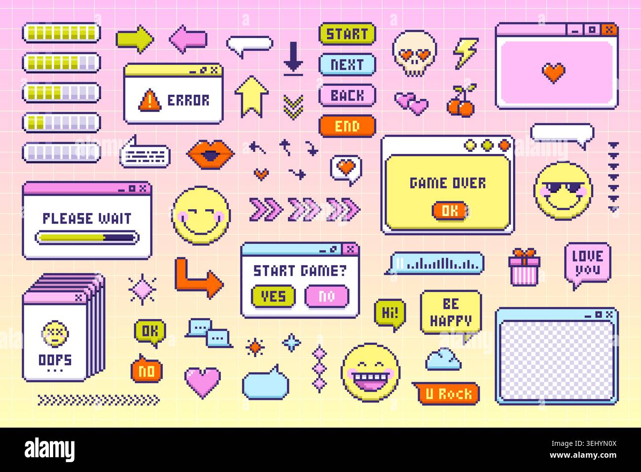 Collection of retro Pixel Art UI Elements. Vector Stock Vector Image ...