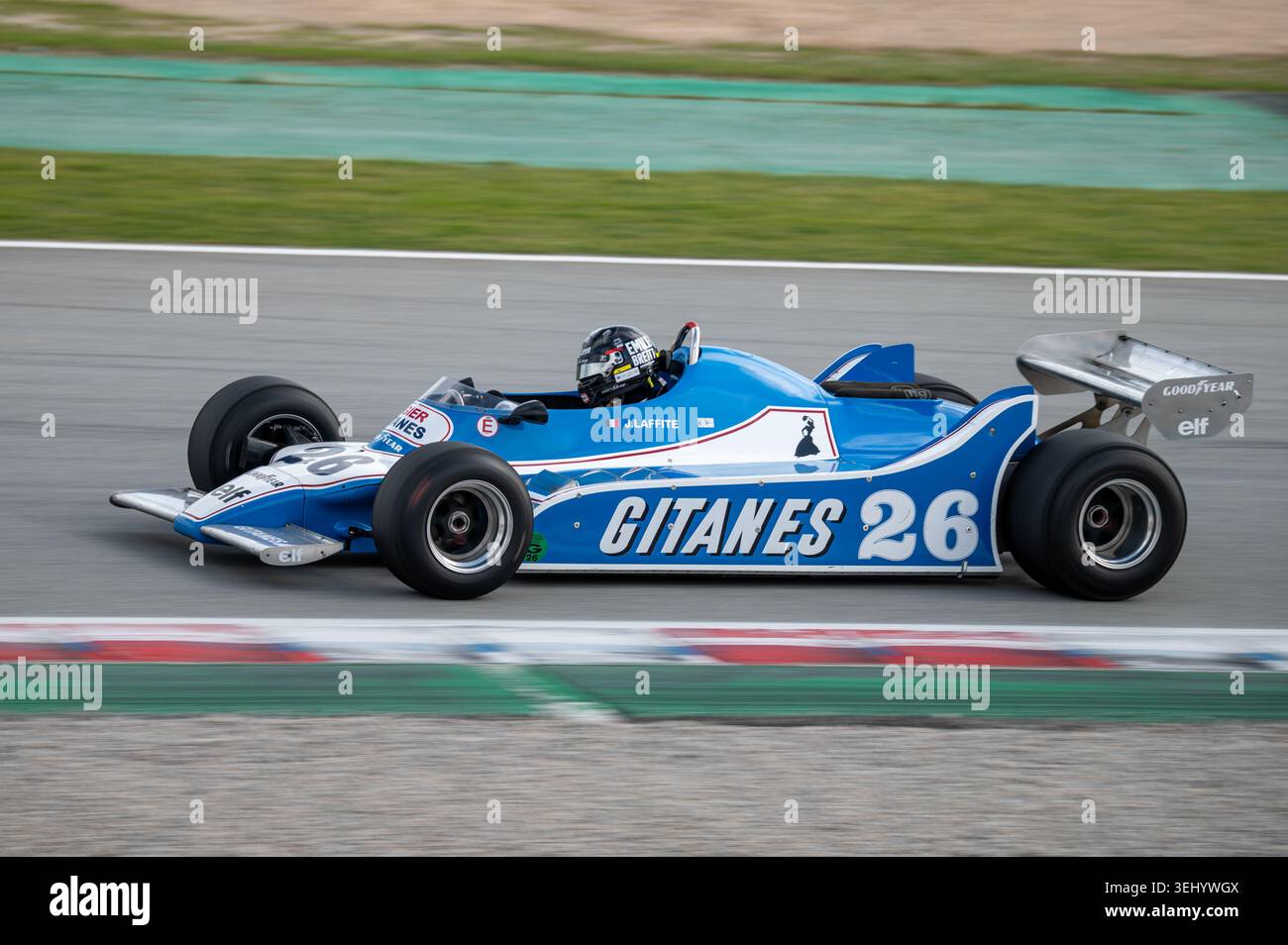 Side profile view of a historic Ligier JS11 Formula 1 racing car in ...