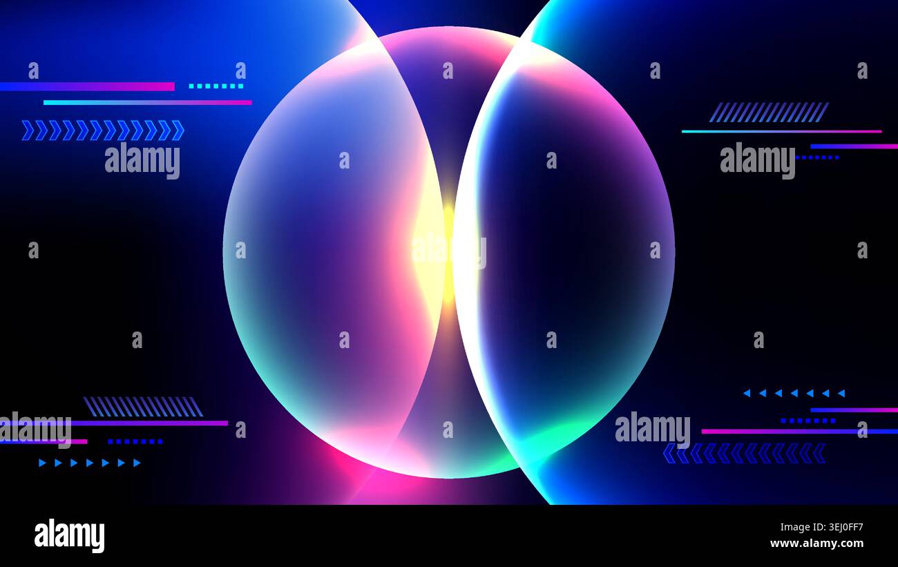 Futuristic abstract background with glowing translucent spheres and neon blue pink yellow light effects for modern tech banners Stock Vector