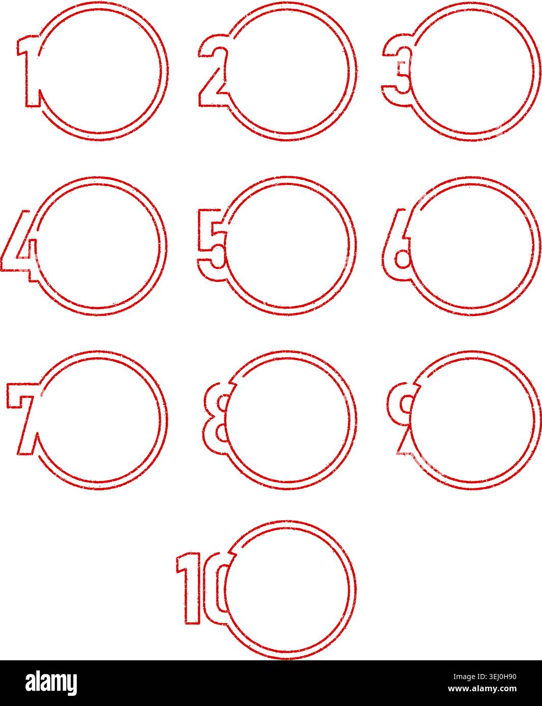 Grunge Numbered Circle Frame (1 to 10)  Stamp Set Vector Illustration Stock Vector