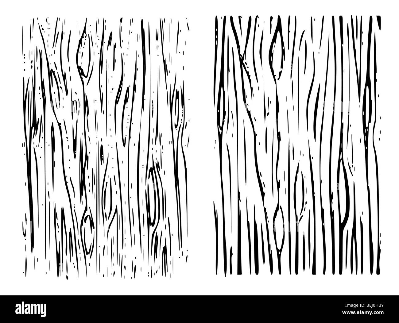 Two variations of hand-drawn wood grain textures utilizing black ink ...