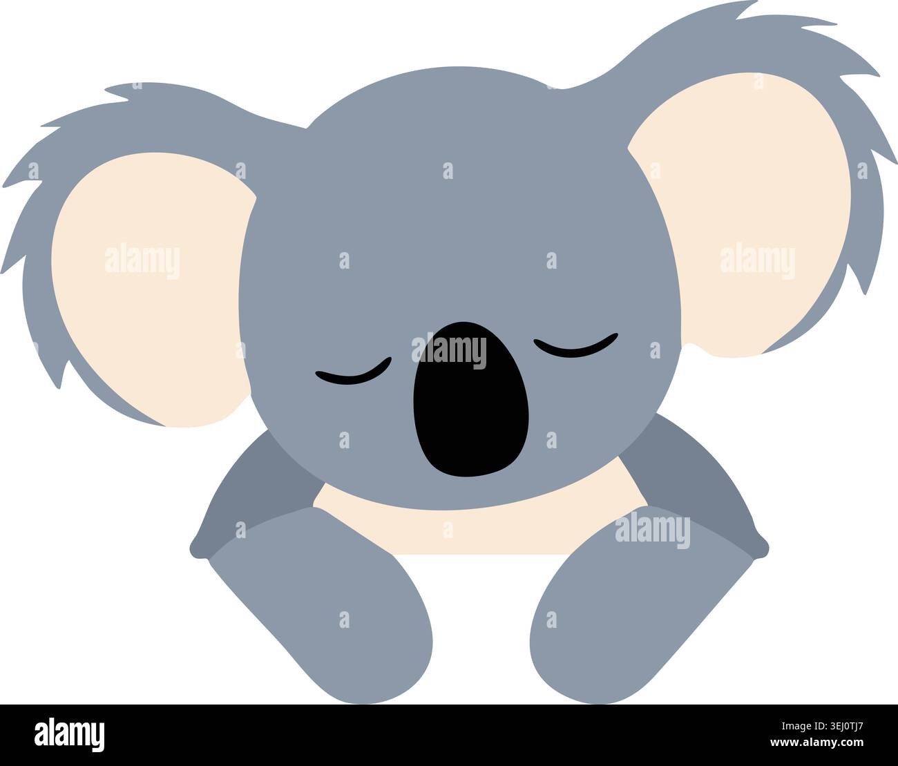 Simple flat illustration of a sleepy gray koala with large ears a dark nose and folded legs Stock Vector