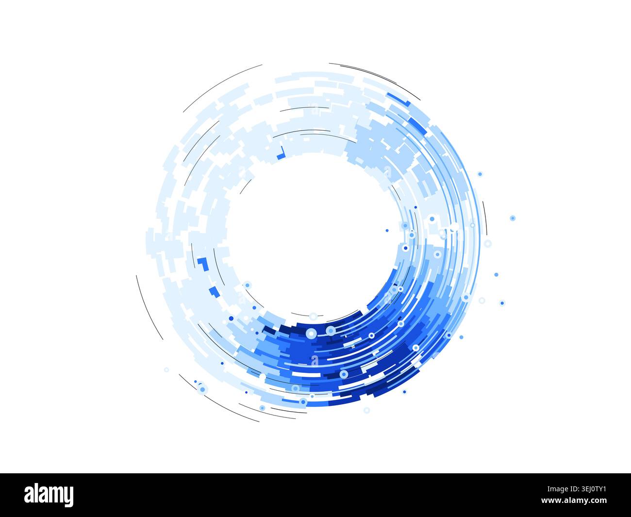 Concentric circular tech segments with dynamic blue glow accents Stock Vector