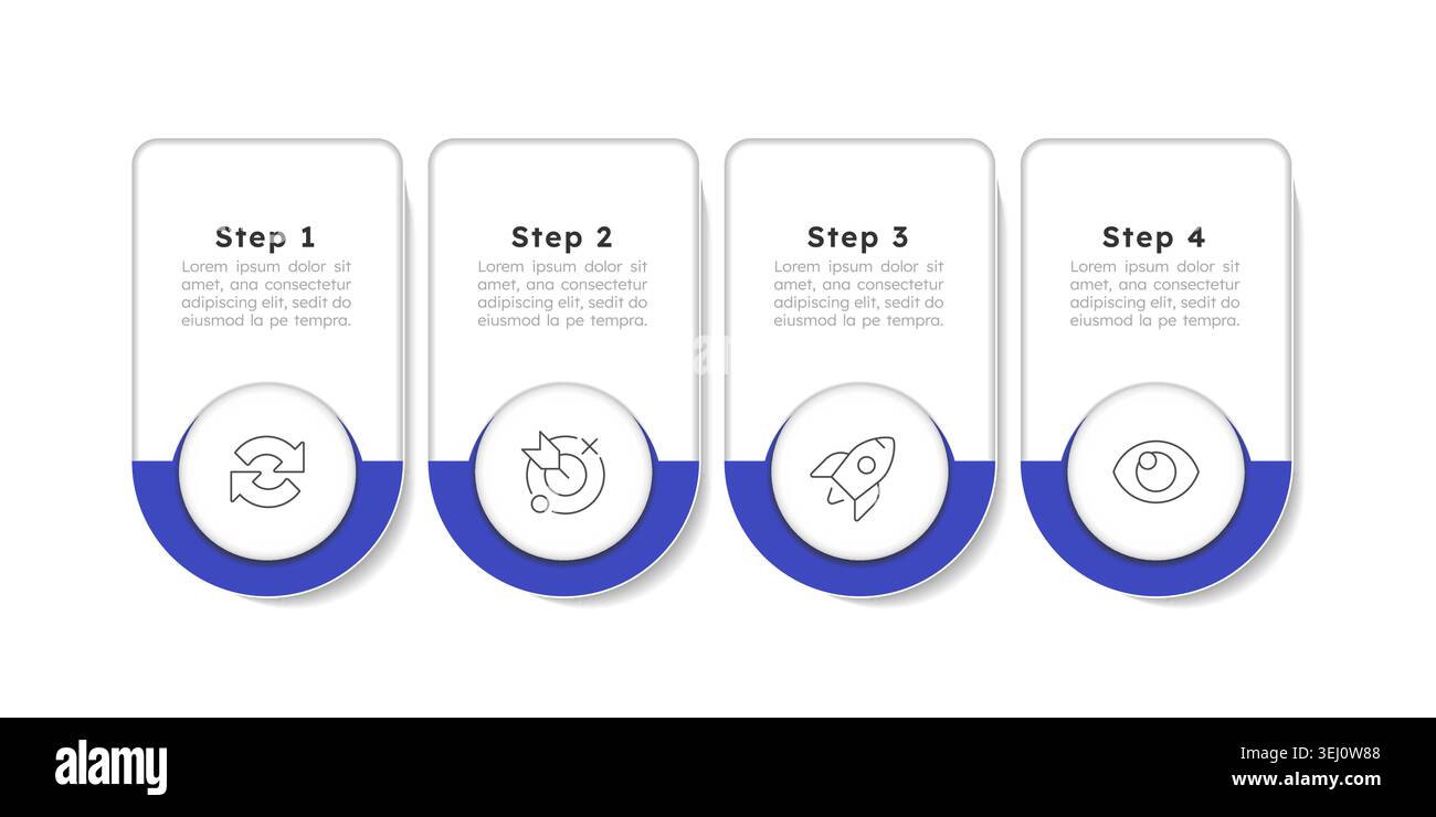 Change management rounded blue horizontal infographic 4 steps Stock Vector