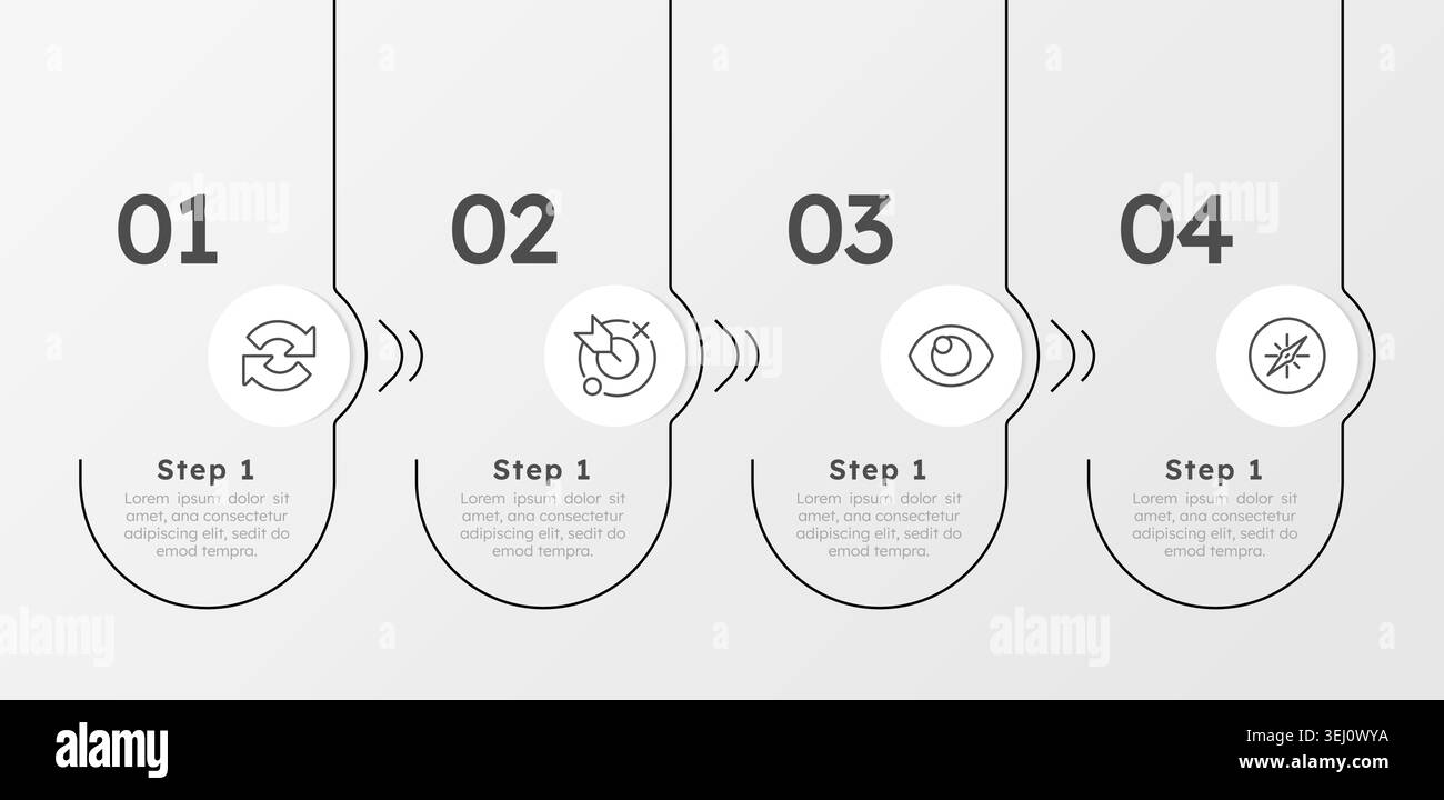 Change management timeline rounded structure infographic 4 steps Stock Vector