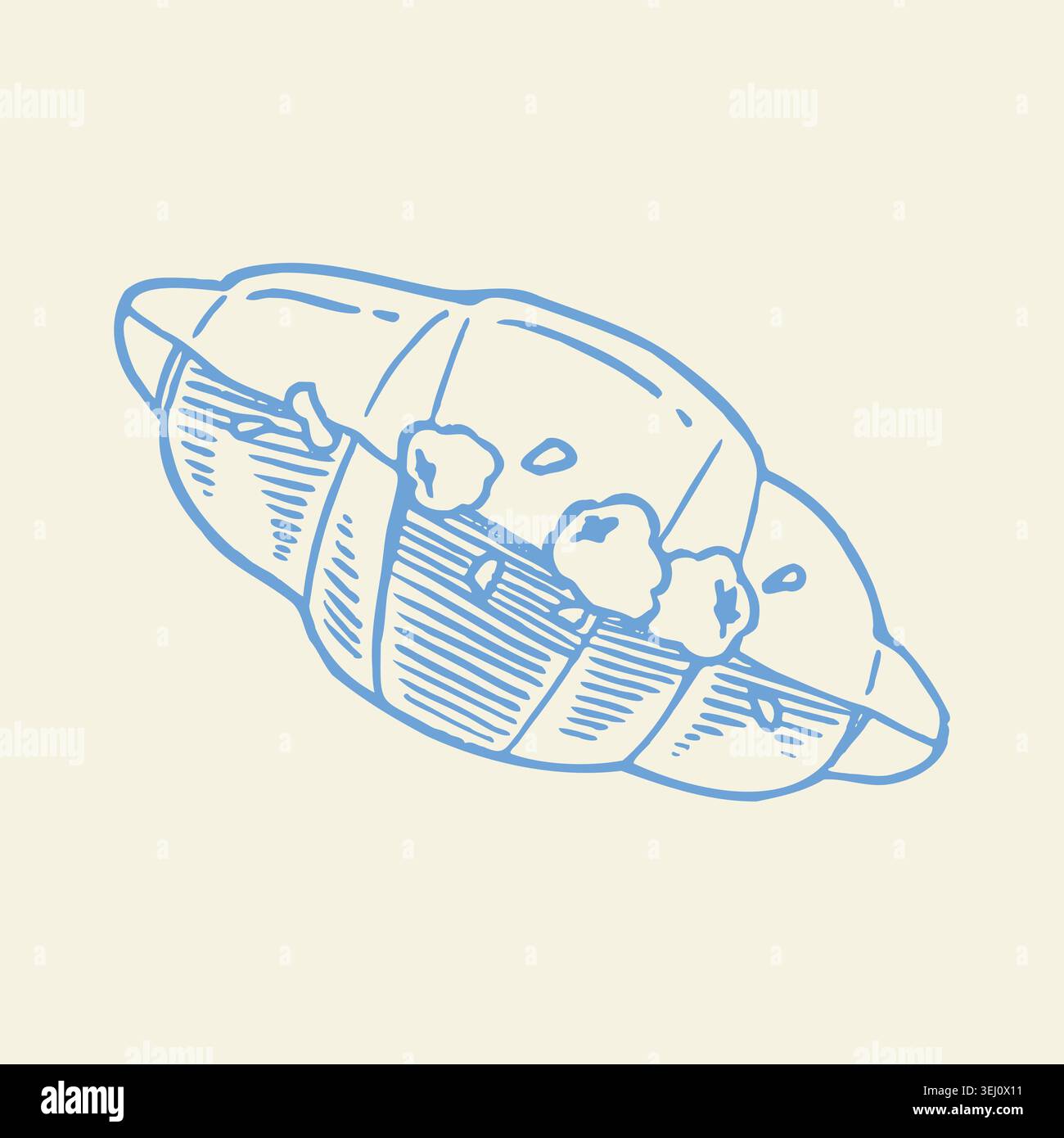 Hand Drawn Almond Croissant Pastry Sketch Vector Illustration for Bakery Logo Stock Vector