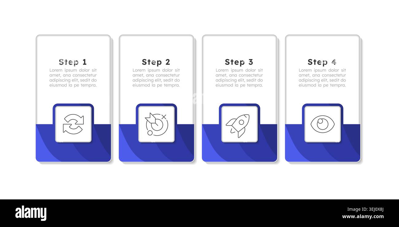 Change management rectangle blue horizontal infographic 4 steps Stock Vector
