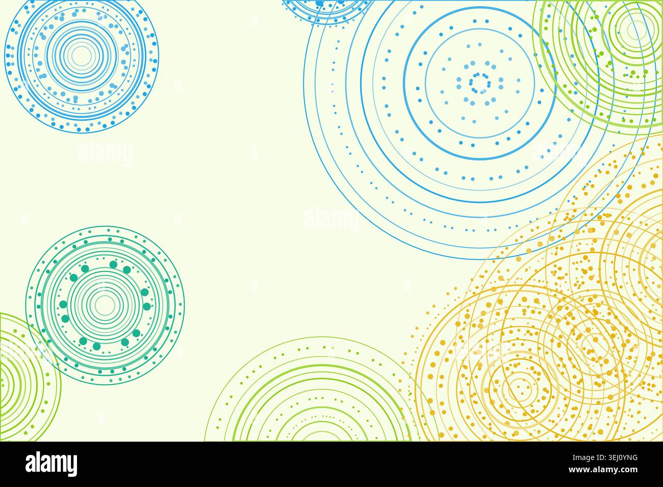Abstract background made from overlapping concentric circle groups with subtle flattened transparency colors Stock Vector
