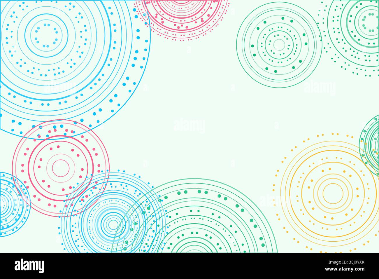Abstract background made from overlapping concentric circle groups with subtle flattened transparency colors Stock Vector
