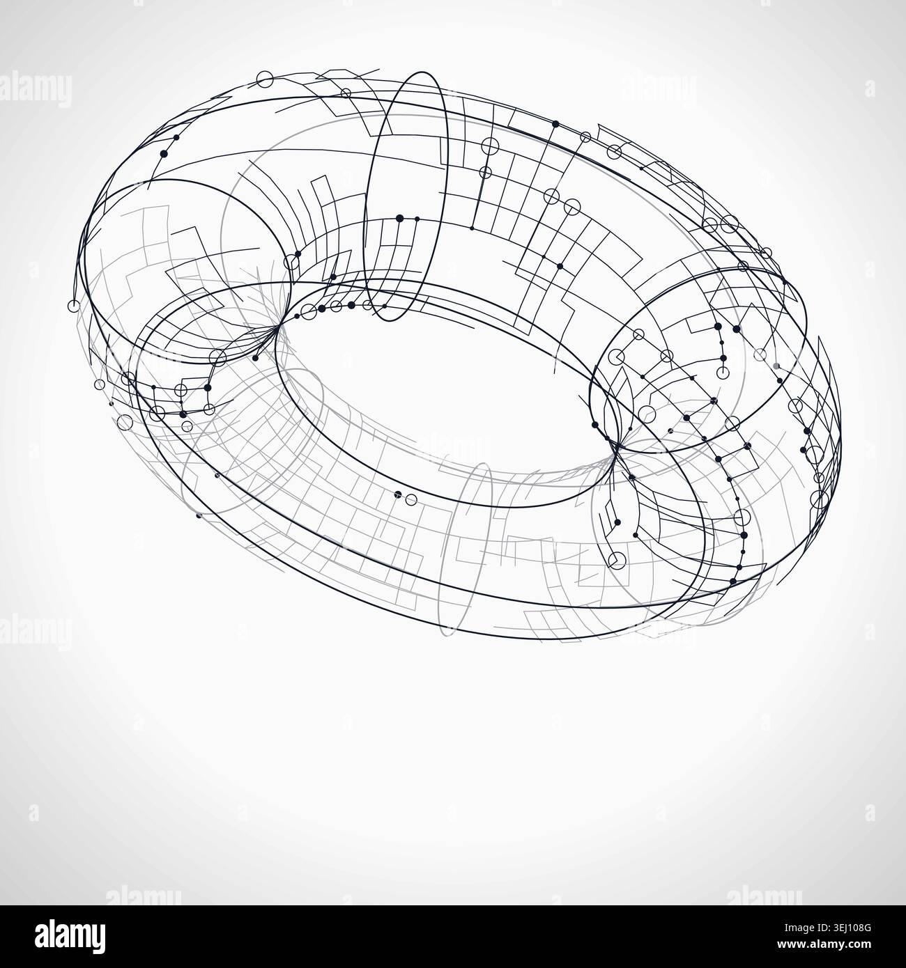 Abstract futuristic torus structure rendered as a clean geometric network background Stock Vector