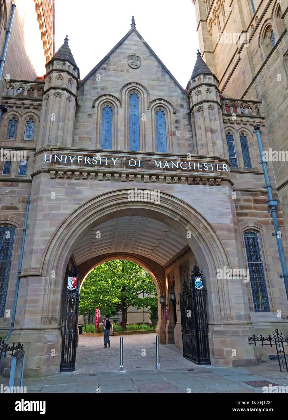 University of Manchester historic arch entrance on Oxford Road, Manchester, England, UK. Stock Photo