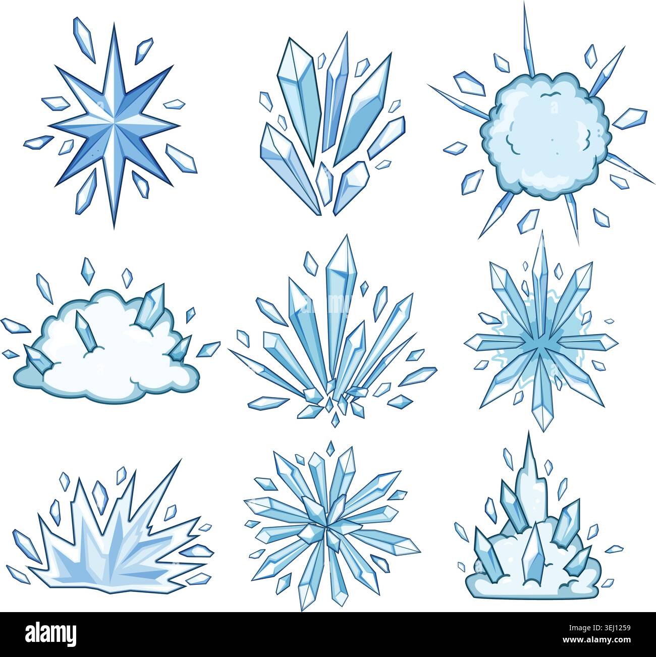 Frozen blast abstract ice crystal formations collection Stock Vector