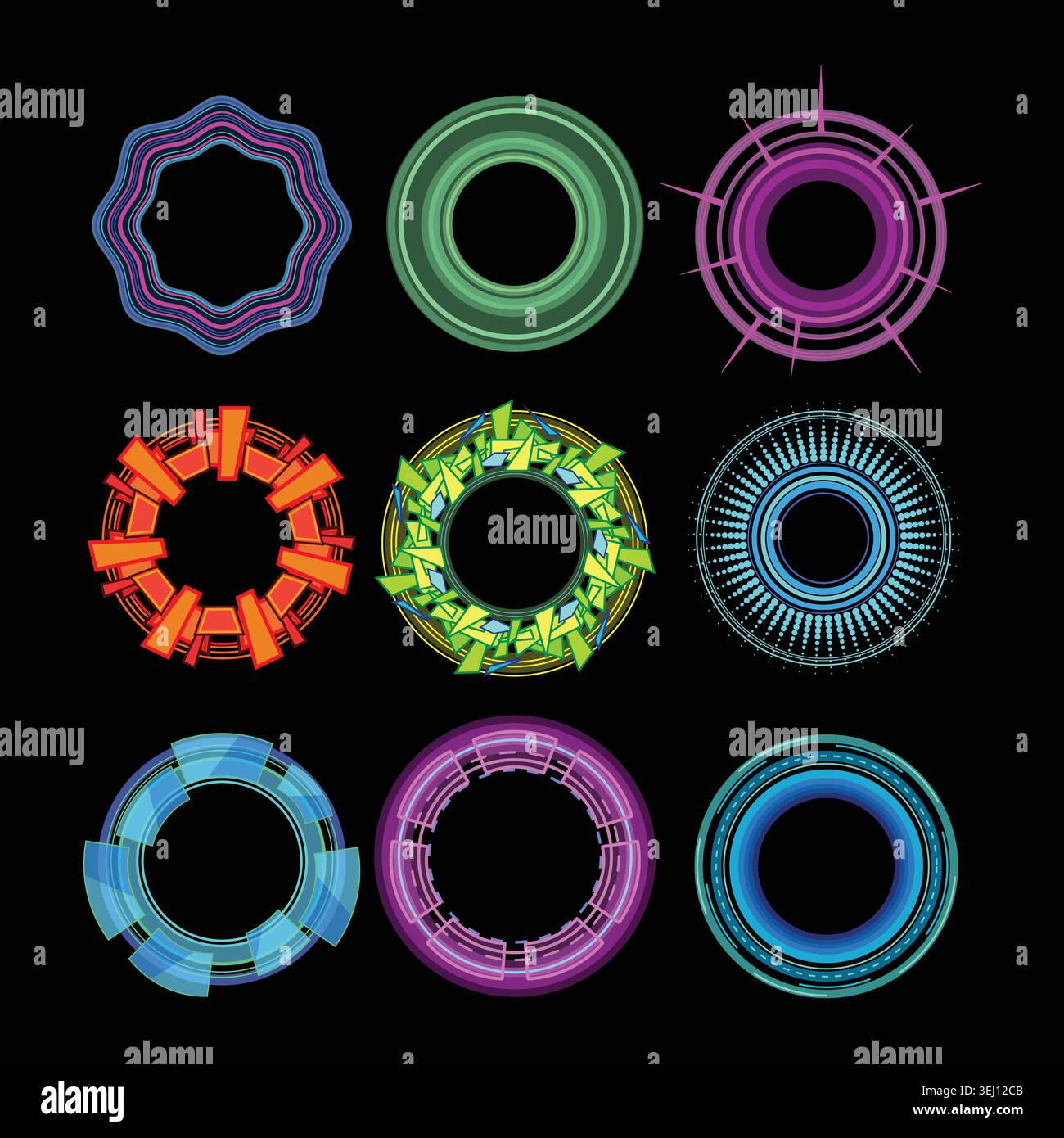 Abstract digital rings creating colorful energy waves Stock Vector